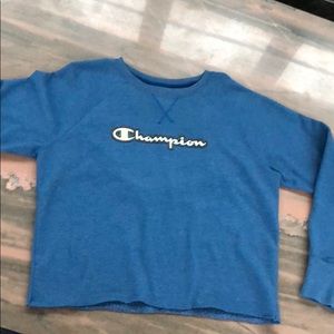 cropped blue champion crew neck